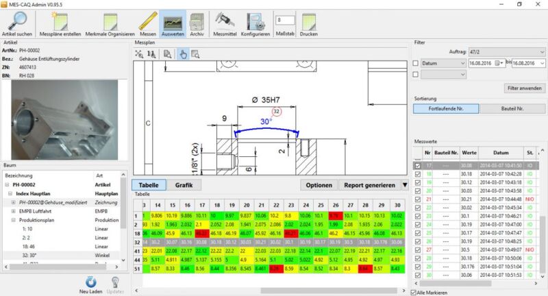 CAQ-Software MESpro CAQ: Messplan mit Zeichnung und Messwerttabelle